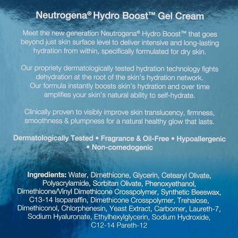 Thành phần Kem dưỡng ẩm Neutrogena cấp nước cho da dầu 50g Hydro Boost Water Gel